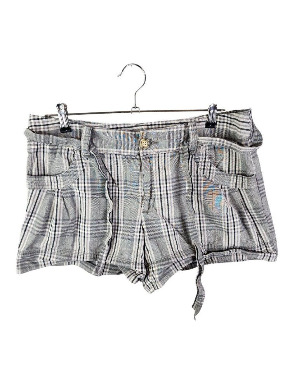 Womens ana Gray Black Plaid Paperbag Shorts Cotton Blend Stretch 3.5" Inseam 12